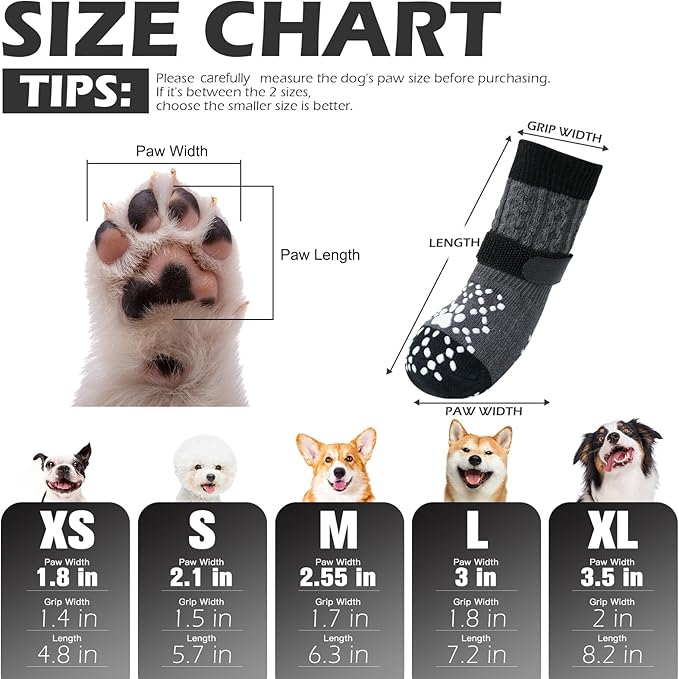 EXPAWLORER Dog Socks for Prevent Licking Paws,Winter Boots & Paw Protectors, Non Slip Doggie Grippy Booties for Hardwood Floors, Shoes for Small Medium Large Senior Dogs Twists Grey M