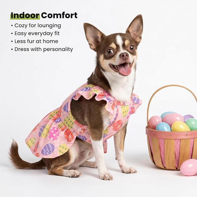 Fitwarm Easter Egg Dog Dress, Holiday Dog Clothes for Small Dogs Girl, Pet Easter Outfit, Pink, Yellow, Purple, XS