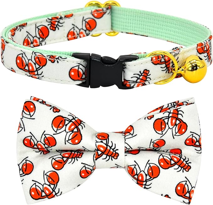 Cat Collar Bow Set, Red Crab, Wedding/Birthday Breakaway Collar Bowtie for Kitten/Cat