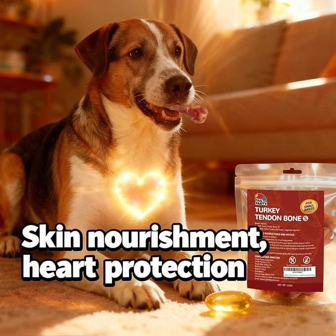 TailParty Turkey Tendons for Dogs with Fish Oil & Taurine: All Natural Dental Chews & Training Treats for Small Dogs, Long Lasting Snack for Health-Conscious Pet Owners(Bone, 1 lb)