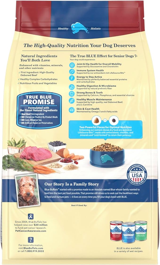 Blue Buffalo Life Protection Formula with LifeSource Bits, Senior 7+ Dry Dog Food, Beef and Brown Rice Recipe, Natural Food for Dogs, 5 lb. Bag