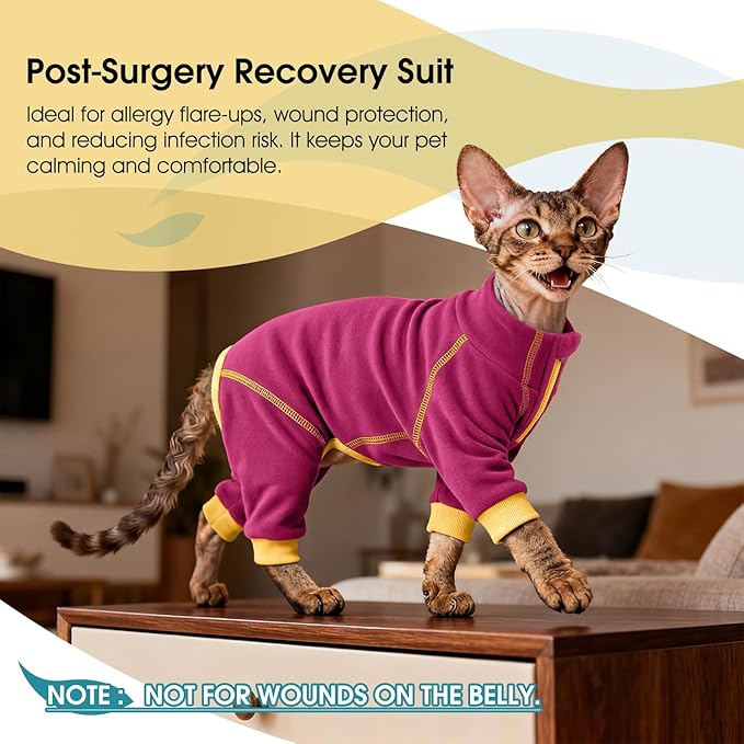 ROZKITCH Cat Surgery Suit, Soft Cat Onesie for Cats After Surgery Female Male, Reduces Shedding Fur Pajamas, Prevents Licking Wounds Post Surgery Rosered L