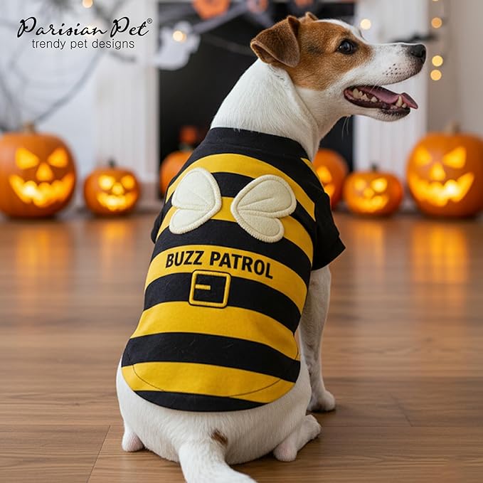 Parisian Pet Dog Buzz Patrol Bee Shirt - Embroidered Pet Vest - 100% Cotton & Polyester Doggy Shirt - Lightweight Pet Clothes - Sleeved Puppy Costume - Funny Shirts for Large Dogs - XL