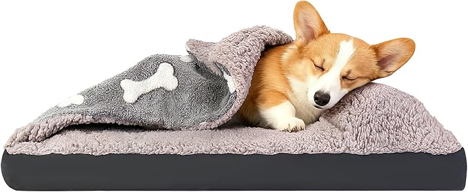 Dog Bed with Cover Pillow Blanket Attached, 30''X20'' Washable Rectangle Hooded Cozy Cave Cat Puppy Calming Crate Bed & Removable Cover, Indoor Covered Kennel Furniture Couch Sofa for Small Medium Pet