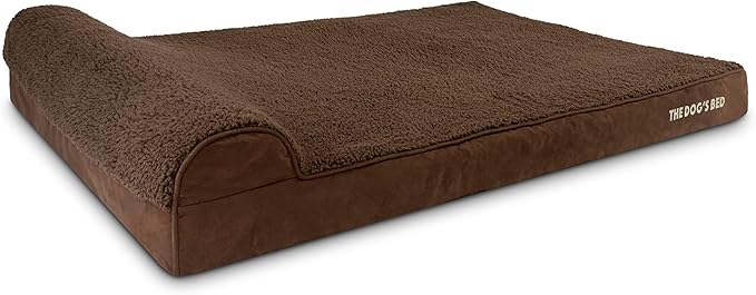 The Dog’s Bed Orthopedic Memory Foam Dog Bed with Headrest, Calming Surface – CertiPUR-Certified Foam, Plush Fabric, Brown Plush, XXL, 4-Inch