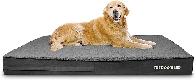 The Dog’s Bed Orthopedic Memory Foam Dog Bed for XXXL Dogs, Waterproof Washable Cover, Anti-Slip Base, Calming Surface – CertiPUR-Certified Foam, Grey Plush, 6 Inch Thick