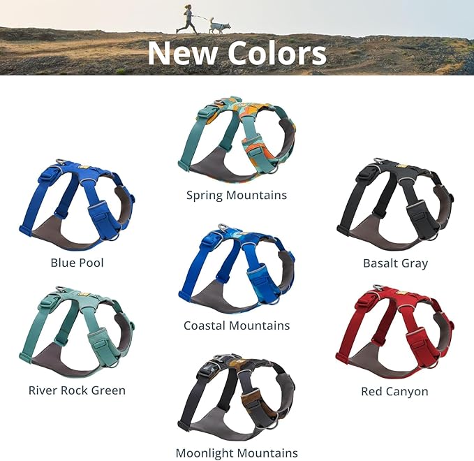 Ruffwear, Front Range Dog Harness, Reflective Soft Padded Everyday Harness with Dual Leash Clips, Adjustable and Lightweight Fit for Training or Walking for All Dogs, Blue Pool, X-Small