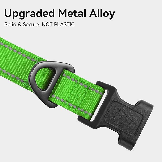 Joytale Reflective Dog Collar, Soft Neoprene Padded, Metal D-Ring, Nylon Pet Collar Adjustable for Extra Large Dogs, Green, XL