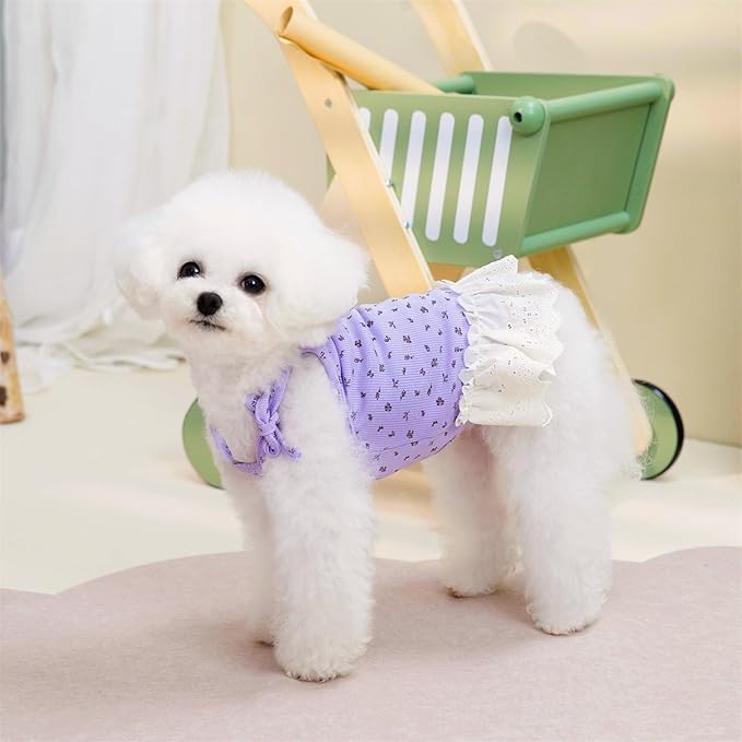Dog Summer Clothes for Small Medium Dogs Cat Daisy Flower Cute Pet Dress with D-Ring Sleeveless Puppy Outfits Doggy Shirt for Shih Tzu Yorkie Chihuahua Colthe (Purple, Small(2.7-4.4lb))