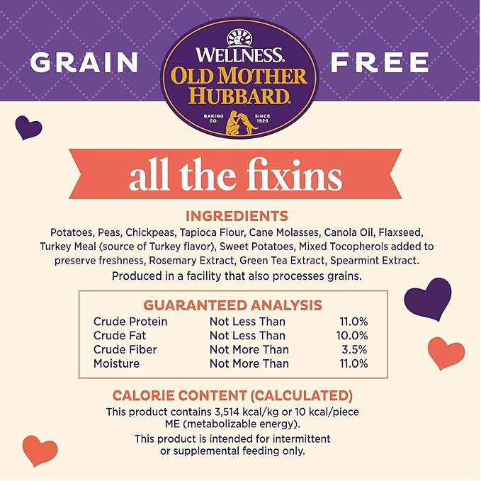 Old Mother Hubbard Wellness All The Fixins Dog Biscuits, Natural, Training Treats, Turkey & Sweet Potato Flavor, Mini Size (16 Ounce Bag) (Pack of 2)