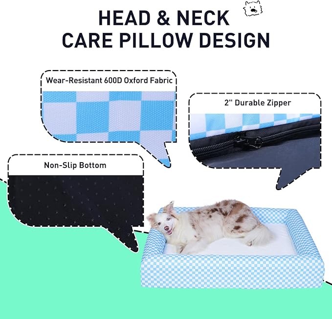Indestructible Dog Bed for Medium Dogs -Orthopedic Dog Bed with Full-Surround Bolsters, Dual-Sided Pet Cooling Mat with Memory Foam, Removable Washable Sofa with Non Slip Bottom, Blue