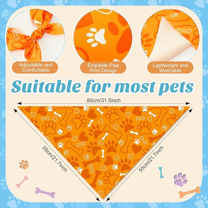 Weewooday 50 Pcs Paw Print Dog Bandanas Bulk Dog Bandanas for Dogs Soft Bibs Adjustable Triangle Bandana for Small Medium Large Costume(paw Pattern, 31.5 x 21.7 X21.7 Inch)