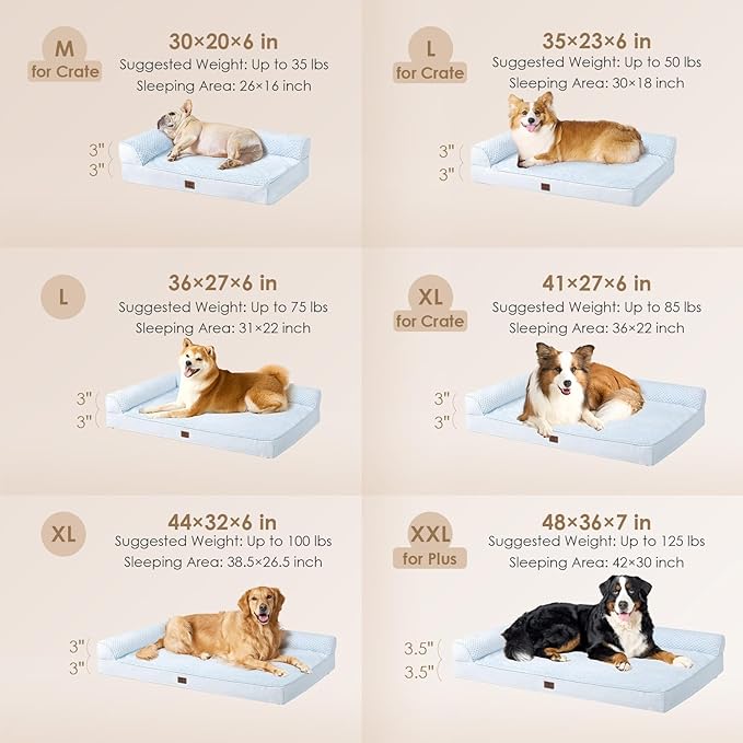 EHEYCIGA XXL Dog Bed Memory Foam, Orthopedic Giant Dog Bed Jumbo with Washable Removable Cover, Waterproof Pet Sofa Couch with Nonskid Bottom, 48x35x7.5, Washblue