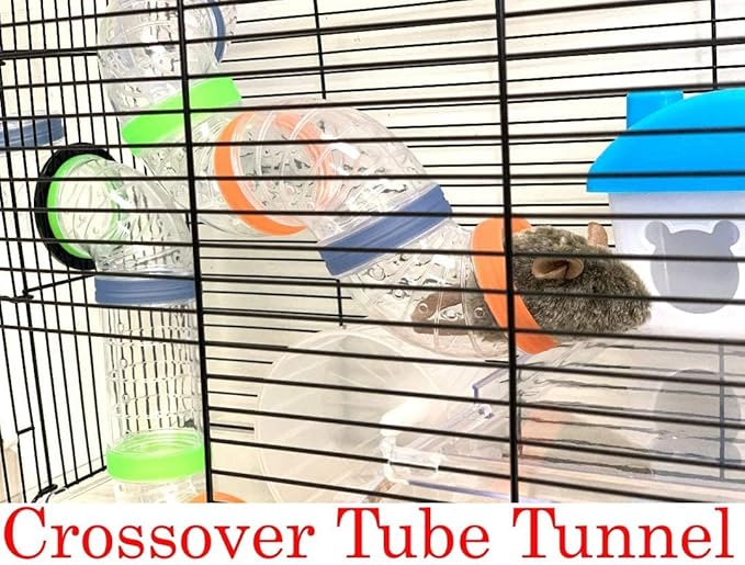 Large Multi-Floors Expandable and Customizable Twin Tower Mansion with Top Lookout Play Zone On Crossover Tube Tunnel for Syrian Hamster Rodent Gerbil Mouse Mice Rat Cage Deep Acrylic Clear Base