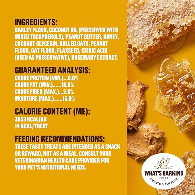 What's Barking Soft Bites, Soft Chewy Dog Treats for Training or Snacking, Pet Essentials, Bite Size Pieces for Dogs, Natural Ingredients, Made in USA, Resealable Bag (Pack of 3, Peanut Butter Honey)