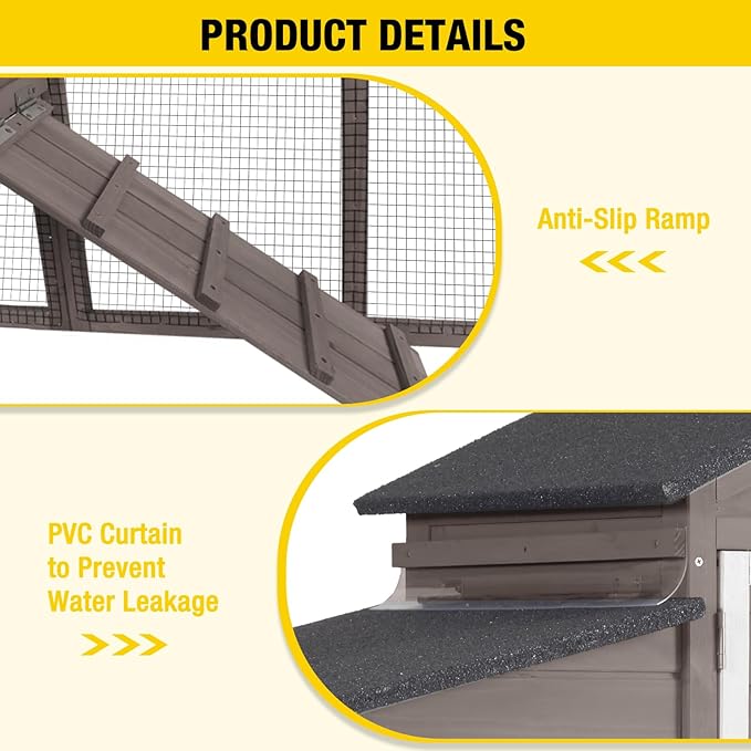 Wooden Chicken Coop, Large Chicken Tractor with Wheels, Weatherproof Hen House with Nest Box and Removable Tray, Mobile Poultry Hutch for 2-4 Chickens, Rabbits & Ducks (Brown)