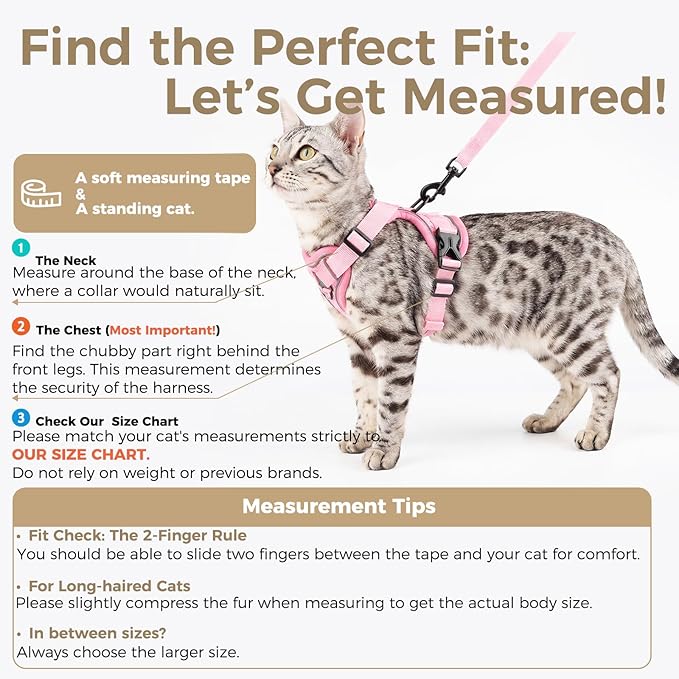 Cat Harness and Leash Set Escape Proof Tactical Small Kitten Harness Emotional Support Cat Vest, Pink, S