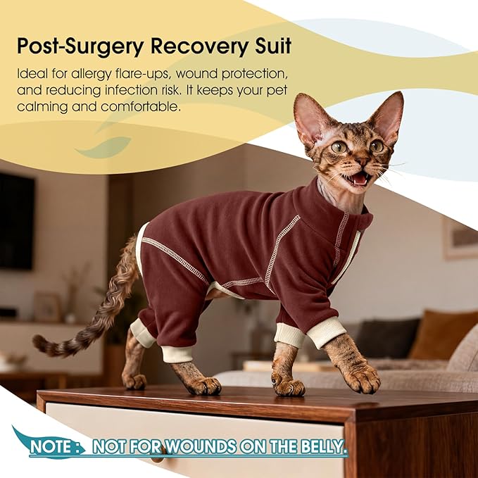 ROZKITCH Cat Body Suit to Stop Licking, Cat Body Suit with Legs After Surgery Anxiety Jacket with Four Legs, Onesie Body Suit After Surgery Brown 2XL