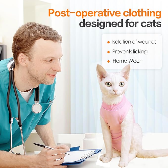 Cat Recovery Suit for Abdominal Wounds or Skin Diseases, Breathable Cat Surgery Recovery Suit E-Collar Alternative for Cats, After Surgery Wear Surgical Suit for Cats Anti Licking Wounds