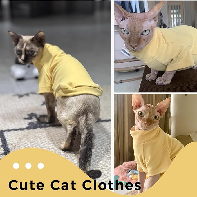 QBLEEV Sphynx Cat Clothes, Soft Stretchy Cat Sweater for Cats Only, Turtleneck Hairless Cats Pullover Shirt, Breathable Kitten Pajamas Warm Lightweight Jumpsuit for Indoor Outdoor Daily Wear & Sleep