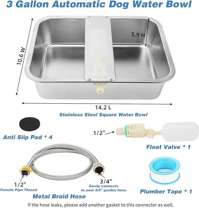 YUEPET 3 Gallon Auto Dog Water Bowl Dispenser Outside Automatic Water Dispenser for Large Dogs Stainless Steel Auto-Fill Dog Waterer Feeder with Float Valve for Pets Indoor Outdoor Use