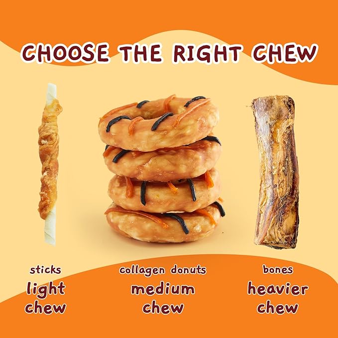 Jungle Calling Dog Treats, Long Lasting Collagen Chews for Dogs, Chicken Wrapped Collagen Donuts, High Protein Rawhide Alternative Chewy Snacks for Medium and Large Dogs (4 Count)