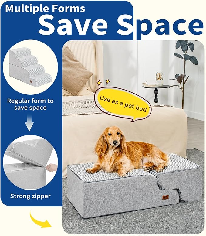 ABCPET Dog Step for Bed, Dog Stair 4-Step 35D Pet Stair 19.7" H for High Bed or Sofa Non-Slip Balanced Pet Step Indoor, Light Grey