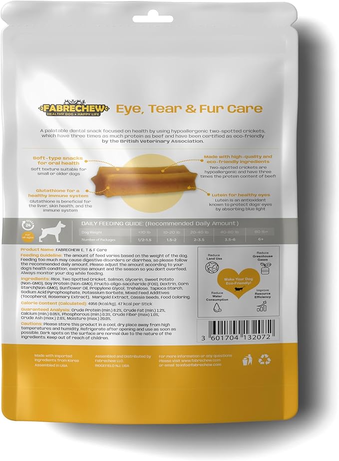 Yellow Eye, Tear Marks & Fur Care Dog Treats – High-Protein Dental Snacks with Cricket & Salmon Protein, Hypoallergenic, Meat Free, Supports Clear Eyes & Healthy Fur, Soft Type (14 Pcs)