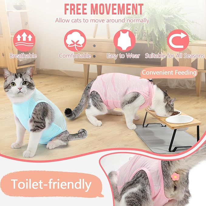 SlowTon Cat Recovery Suit - Cat Onesie for Cats After Surgery Female Male, Kitten Clothes Cats Surgical Spay Suit Abdominal Wounds, E-Collar Alternative Bodysuit Anti-Licking (Light Pink, L)