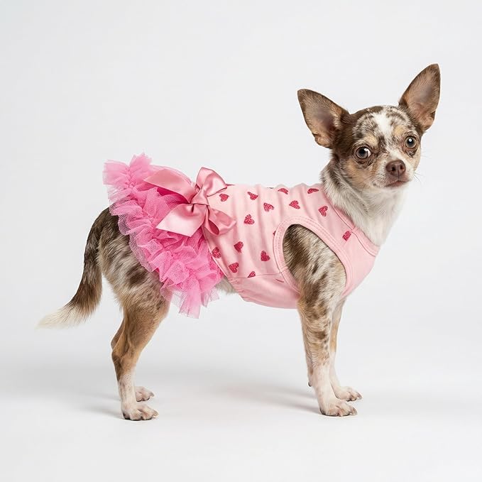 Fitwarm Sparkly Heart Dog Tutu Dress, Birthday Clothes for Small Dogs Girl, Pet Outfit, Light Pink, Hot Pink, Medium