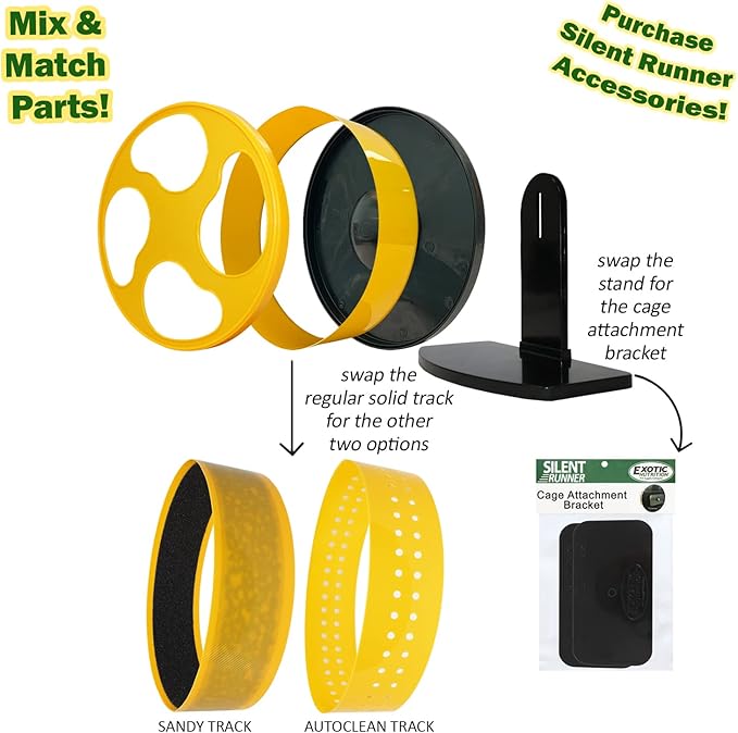 Silent Runner 9" + Sandy Track + Cage Attachment - Pet Exercise Wheel Package Set - for Robo Hamsters, Syrian Hamsters, Teddy Bear Hamsters, Dwarf Hamsters, Gerbils, Mice and Other Small Pets