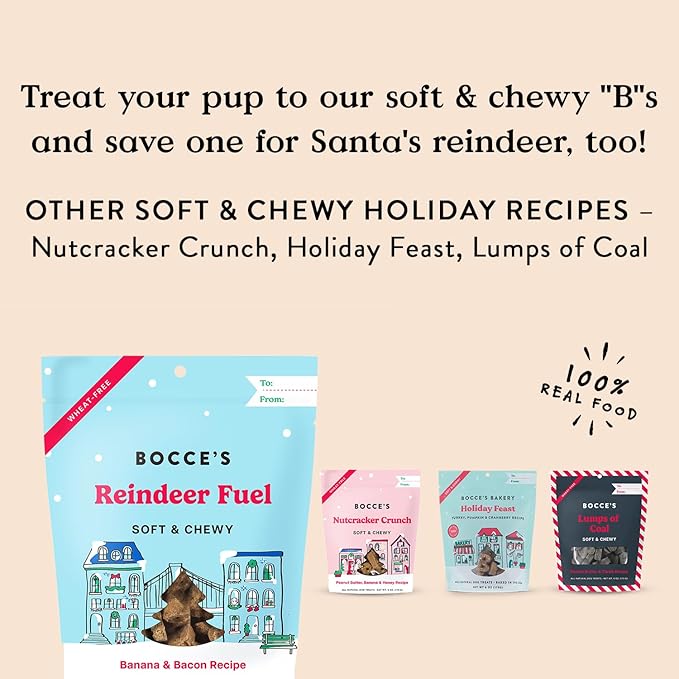 Bocce's Bakery Reindeer Fuel Soft & Chewy Dog Treats, All-Natural Wheat-Free Christmas Dog Treats, 6 oz