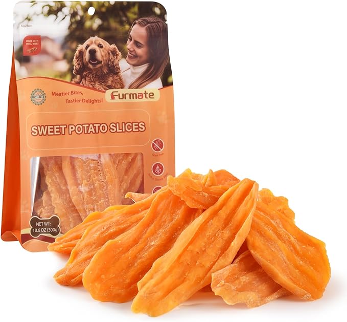 Sweet Potato Chews for Dogs, Healthy Dog Training Treats Low Fat, Human Grade Single Ingredient Dried Sweet Potato Slices for Small Medium Large Breed, Rich in Dietary Fiber,10.58 oz