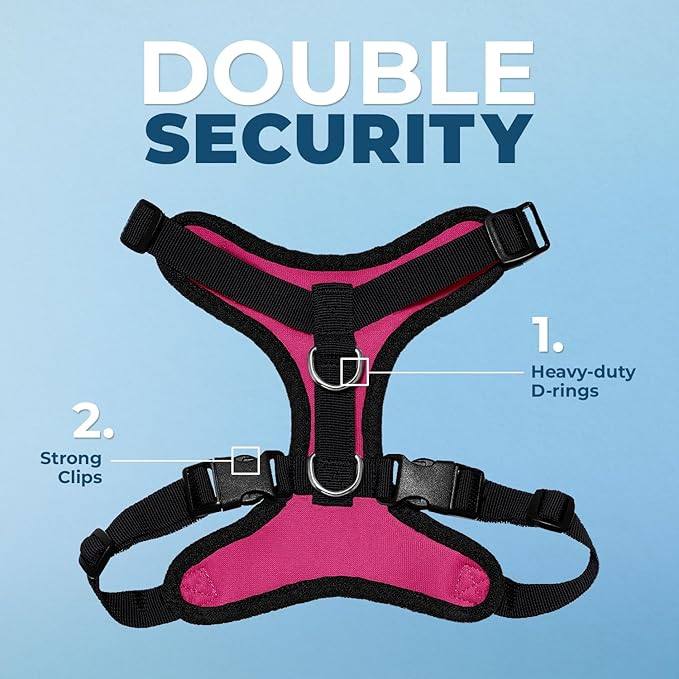 Best Pet Supplies Voyager Step-in Lock Pet Harness w Reflective Pet Leash Combo Set with Neoprene Handle 5ft - Supports Small, Medium and Large Breed Puppies/Cats - Fuchsia/Black Trim Set, L