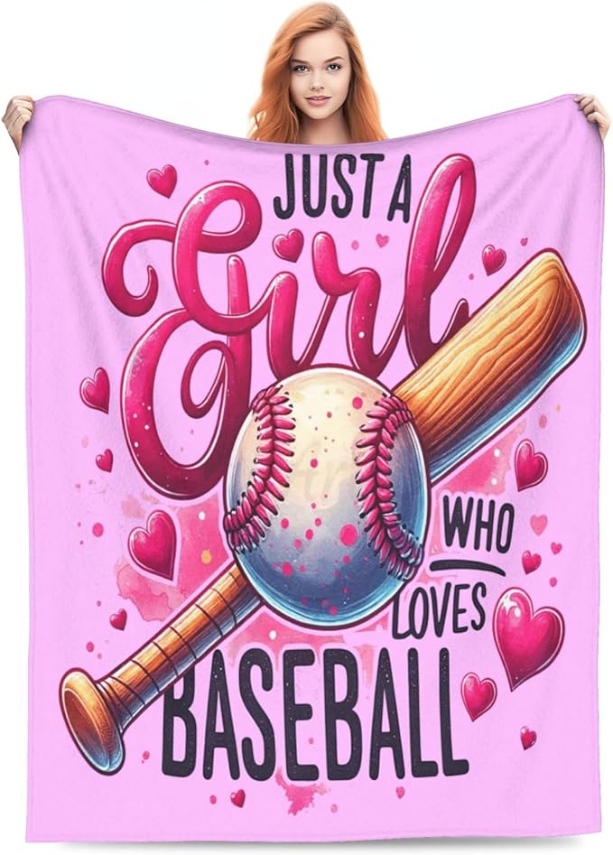 SweetFox Just A Girl Who Loves Baseball Blanket, Baseball Sports Decor Throw Blanket Gifts for Girls Boys Lover Super Warm Soft Plush Fleece Flannel Bedding Blankets for Kids Adults Men Women 80"X60"