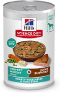 Hill's Science Diet Perfect Weight, Adult 1-6, Weight Management Support, Wet Dog Food, Tuna & Vegetables Stew, 12.5 oz Can, Case of 12
