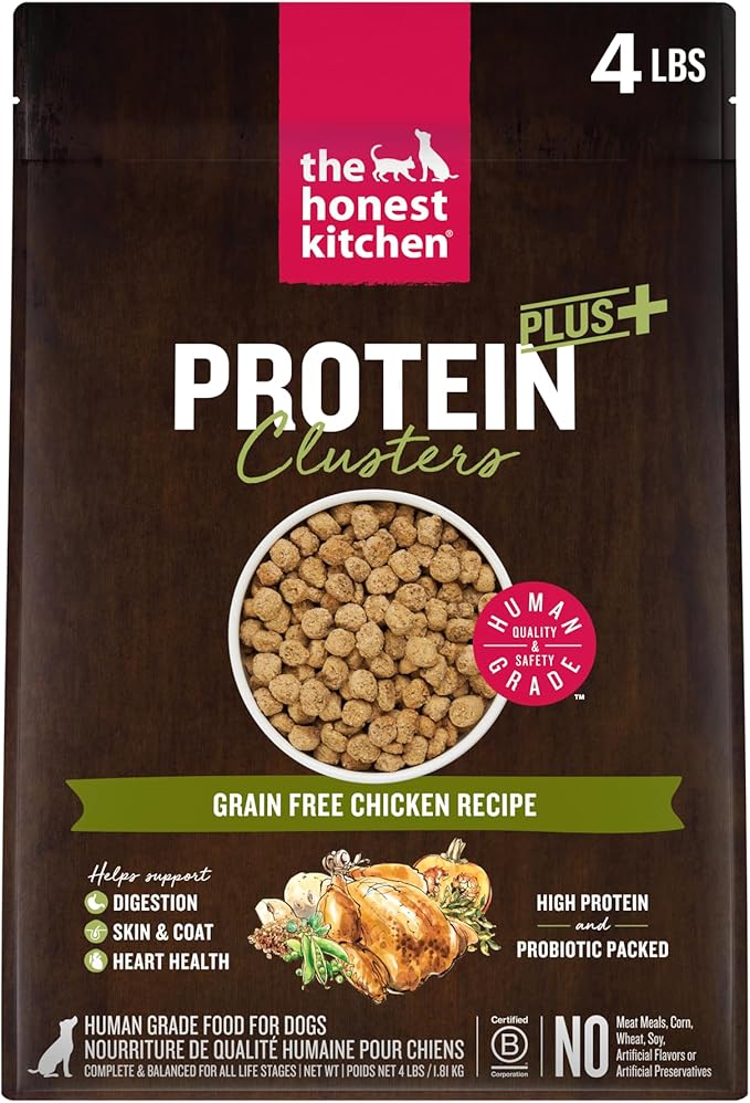 The Honest Kitchen Human Grade Dog Food, Protein Plus+ Clusters Grain Free Chicken Dry Dog Food, 4 lb Bag