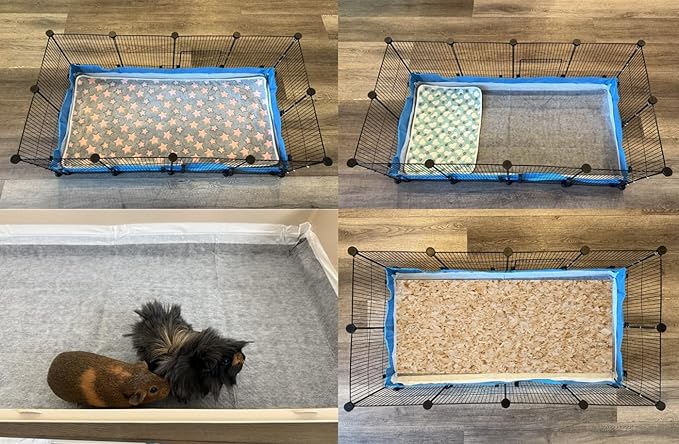 12pk - 47" x 24" Disposable Guinea Pig Cage Liner (4' x 2') for Midwest, C&C and Hard Bottom Cages - Bamboo Charcoal Odor Control - 4 Corner Sticky Pads - No SAP for Small Animal Safety