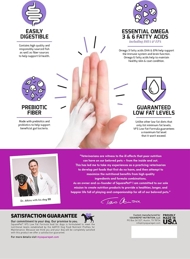 SquarePet Veterinarian Formulated Solutions Low Fat Content Lean Whitefish, Highly Digestible, Dry Dog Food 22lbs