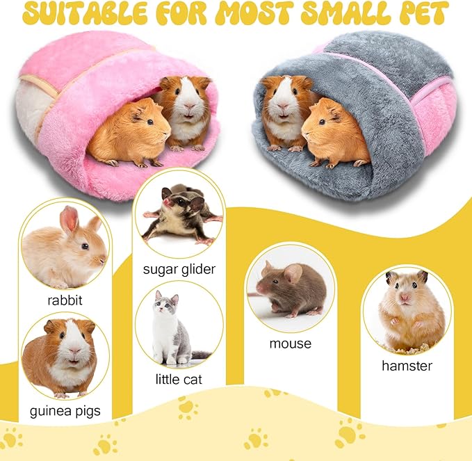Wenqik 2 Pcs Guinea Pig Hideouts Guinea Pig Bed Washable Bunny Bedding Cuddle Warm Small Pet Sack Supplies Portable Pet Carrier Cage Nest Accessories for Cage(Gray, Pink,Plain)