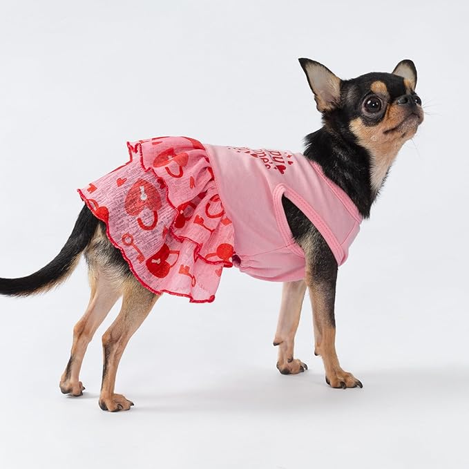 Fitwarm Happy Valentine's Day Dog Dress, Elegant Valentines Outfit for Small Dogs Girl, Festive Pet Clothes, Pink, Red, Medium