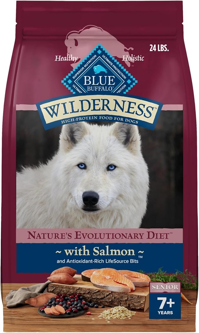 Blue Buffalo Wilderness High-Protein Natural Dry Food for Senior Dogs, Salmon Recipe, 24-lb. Bag