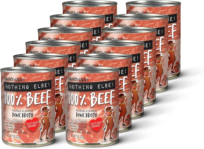 Evanger's Against The Grain Nothing Else! 100% Beef Dog Food – 12 Count, 11 oz Each – Single-Ingredient Meatball Texture in Natural Broth – Wet Dog Food – Grain & Gluten Free