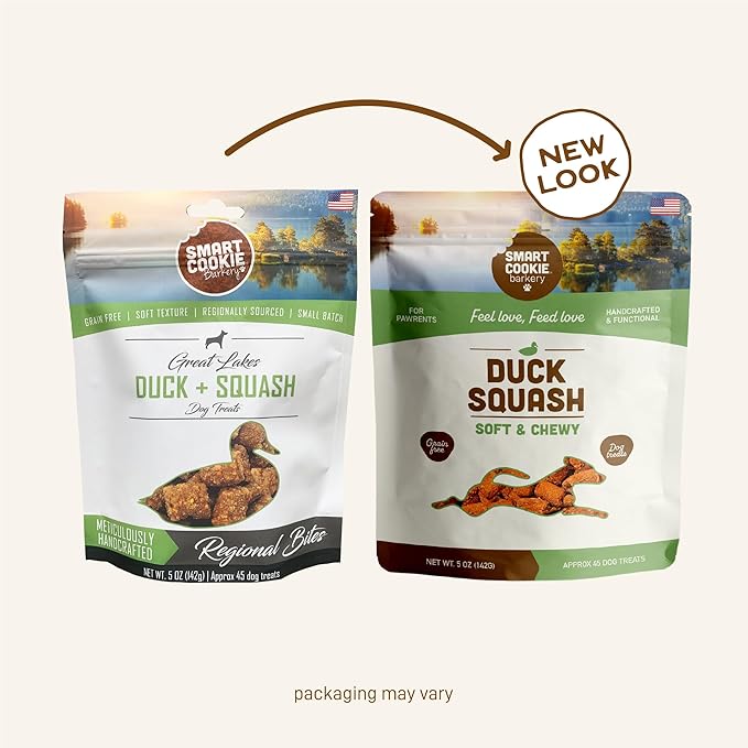 Smart Cookie All Natural Soft Dog Treats - Duck & Squash - Training Treats for Dogs with Allergies or Sensitive Stomachs - Grain Free Dog Treats, Chewy, Human-Grade, Made in USA - 5oz Bag