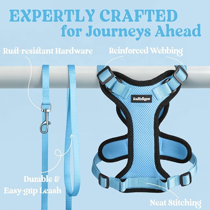 rabbitgoo Cat Harness and Leash for Walking, Escape Proof Soft Adjustable Vest Harnesses for Cats, Easy Control Breathable Reflective Strips Jacket, Light Blue, XXS