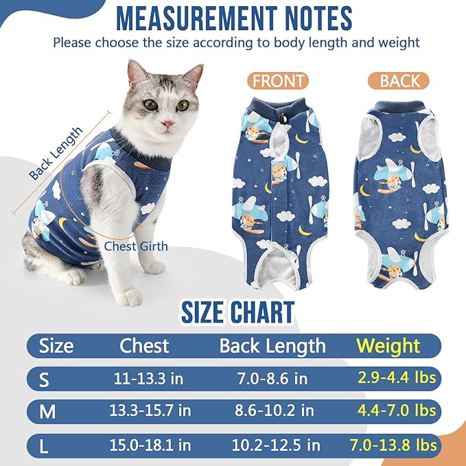 SlowTon Cat Recovery Suit - Cat Onesie for Cats After Surgery Female Male, Kitten Clothes Cats Surgical Spay Suit Abdominal Wounds, E-Collar Alternative Bodysuit Shirt Anti-Licking (Navy, M)
