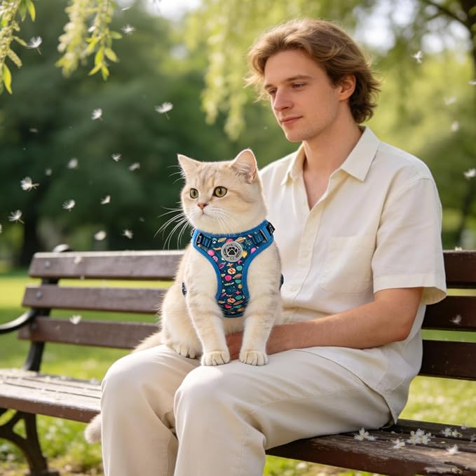 BEAUTYZOO Cat Harness and Leash Set for Walking Escape Proof, Neck Release Adjustable Harness for Kitten Puppy Small Medium Large Cats, Soft Cute Easy Control Small Cat Harness for Cats Boy and Girls