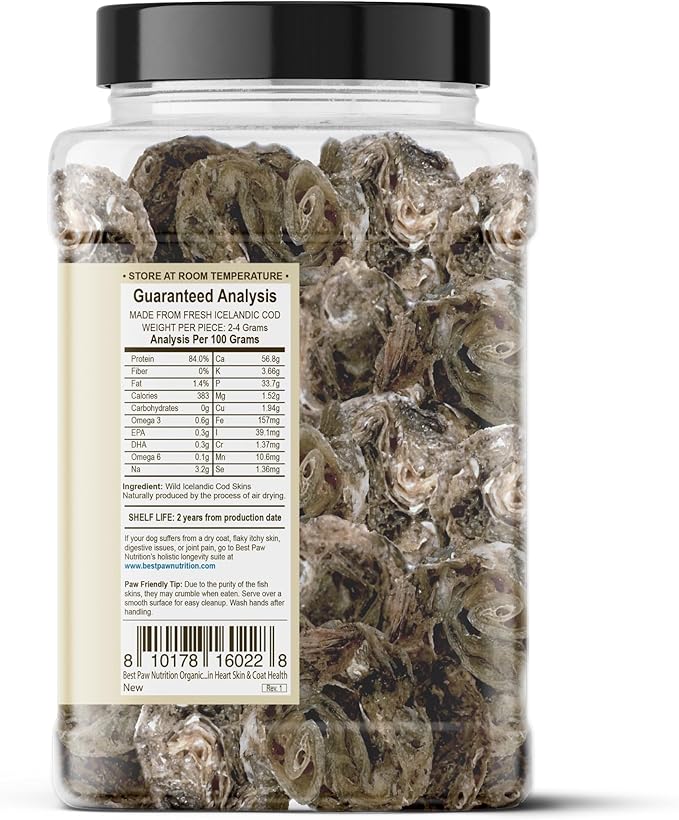 Best Paw Nutrition Wild Caught Fish Treats Icelandic Pure Cod Skins Reward Protein Snacks Rich in EPA & DHA K9 Brain Heart Skin & Coat Health Crunchy Dental Treats