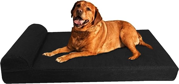 Dogbed4less Premium HeadRest Pillow Orthopedic Cool Memory Foam Dog Bed for Large Dogs, Waterproof Lining with Washable Canvas Black Cover, XXL 55X37