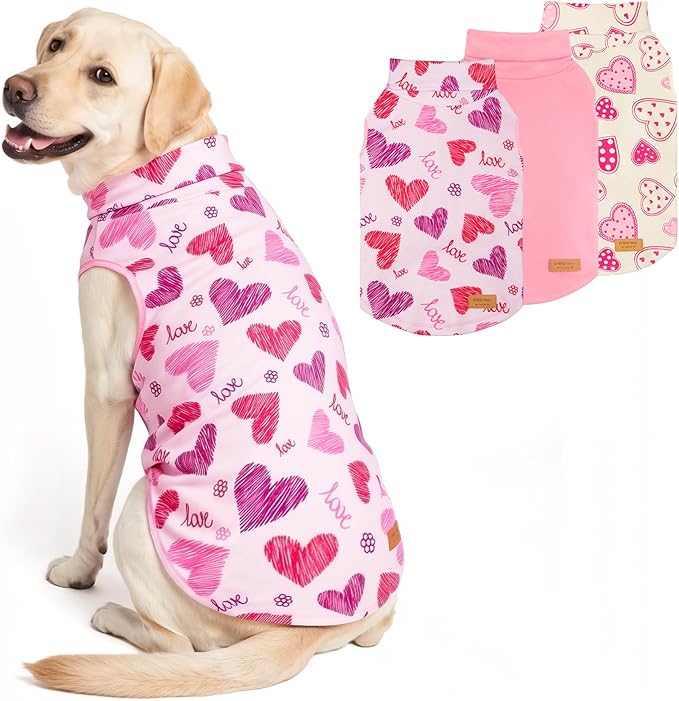 KYEESE 3Pack Valentines Dog Sweater, Stretchy Dogs Sweater Medium Size Dog, Warm Medium Pet Sweaters, Soft Large Pet Sweaters, Turtleneck Pets Clothes for Large Dogs, Comfy Pets Shirt Vest, 2XL